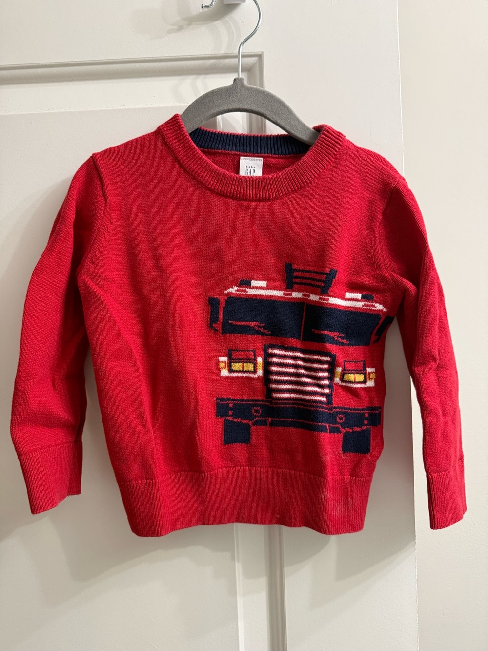 GAP Red Sweater with Fire Truck Motif